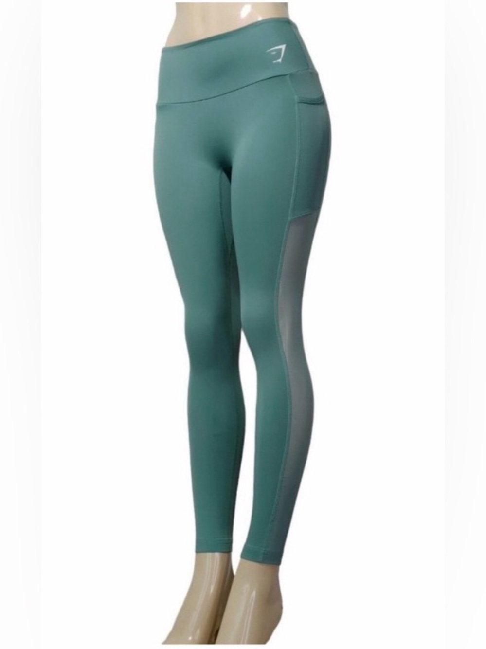Gymshark Jade Green Side Mesh Panel Pocket Workout Leggings Sz M
